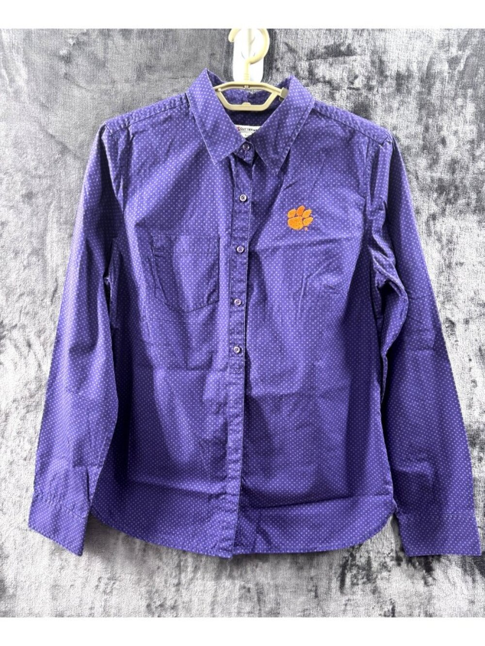 Cutter & Buck Clemson Tigers Women's Size L Purple Polka Dot Long Sleeve Cotton